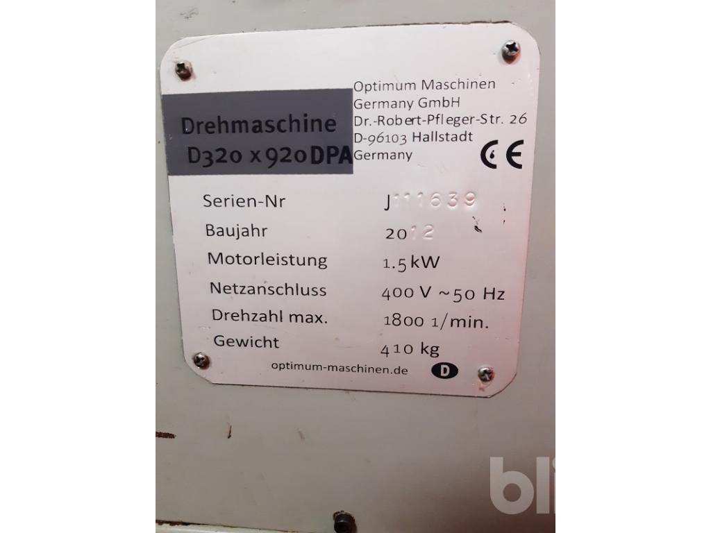 Drehbank 2012 OPTIMUM D320X920 DPA