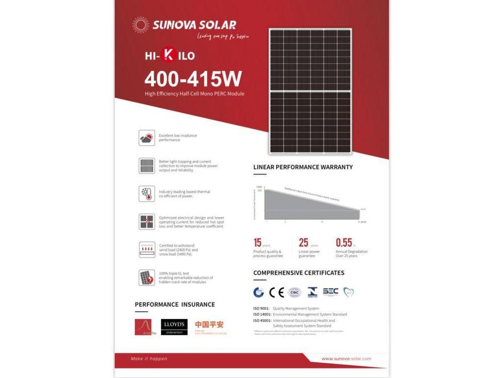 Solarmodule 2023 Sunova Solar Half-Cell 410W